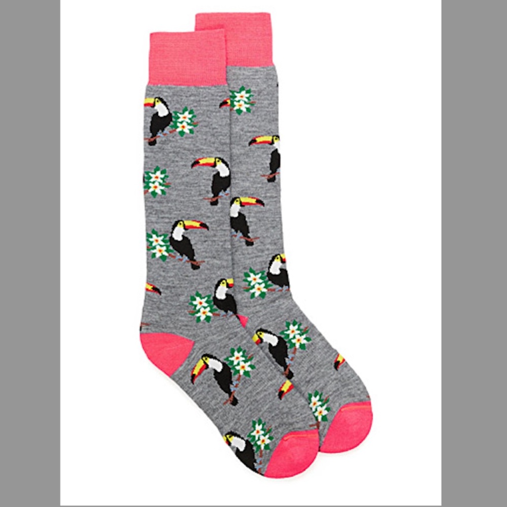 Gray jacquard toucans merino wool blend thermal socks made in Italy NWT